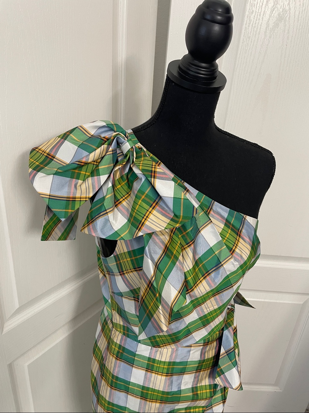 J.Crew one shoulder plaid silk taffeta dress 4 bow dressy wedding cocktail - Picture 5 of 9